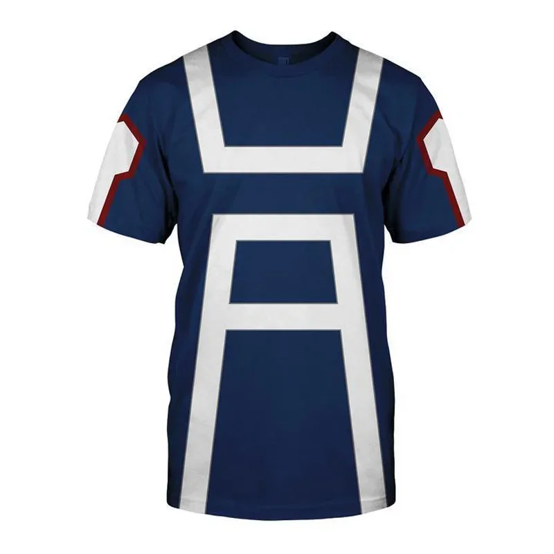 

My Hero Academia Men's Summer T-shirts Midoriya Izuku 3D Printing School College Style Boku no Hero Academia Blue T Shirt Tops