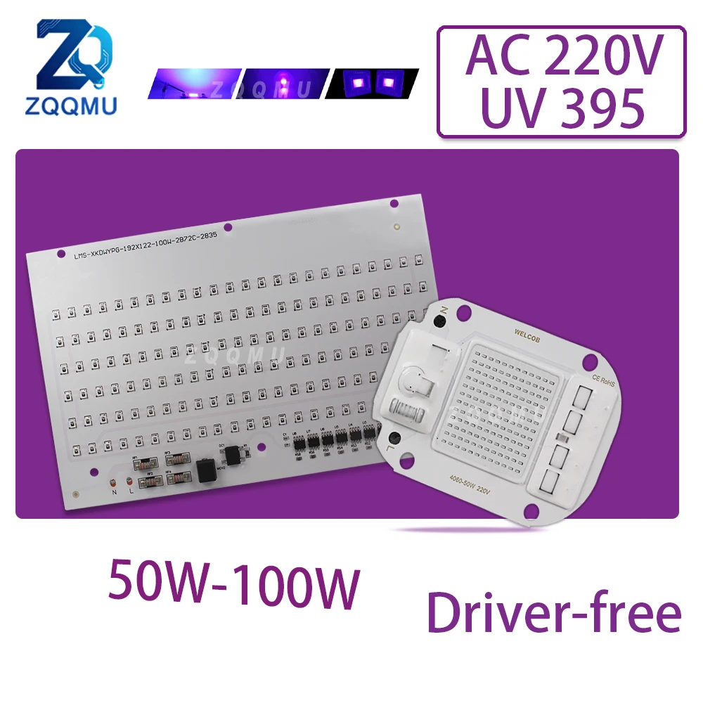 AC 220V SMD 2835 Light Panel 50W 100W UV395nm COB LED Model PCB driver-Free Suitable For entertainment Lighting And DIY Lamps