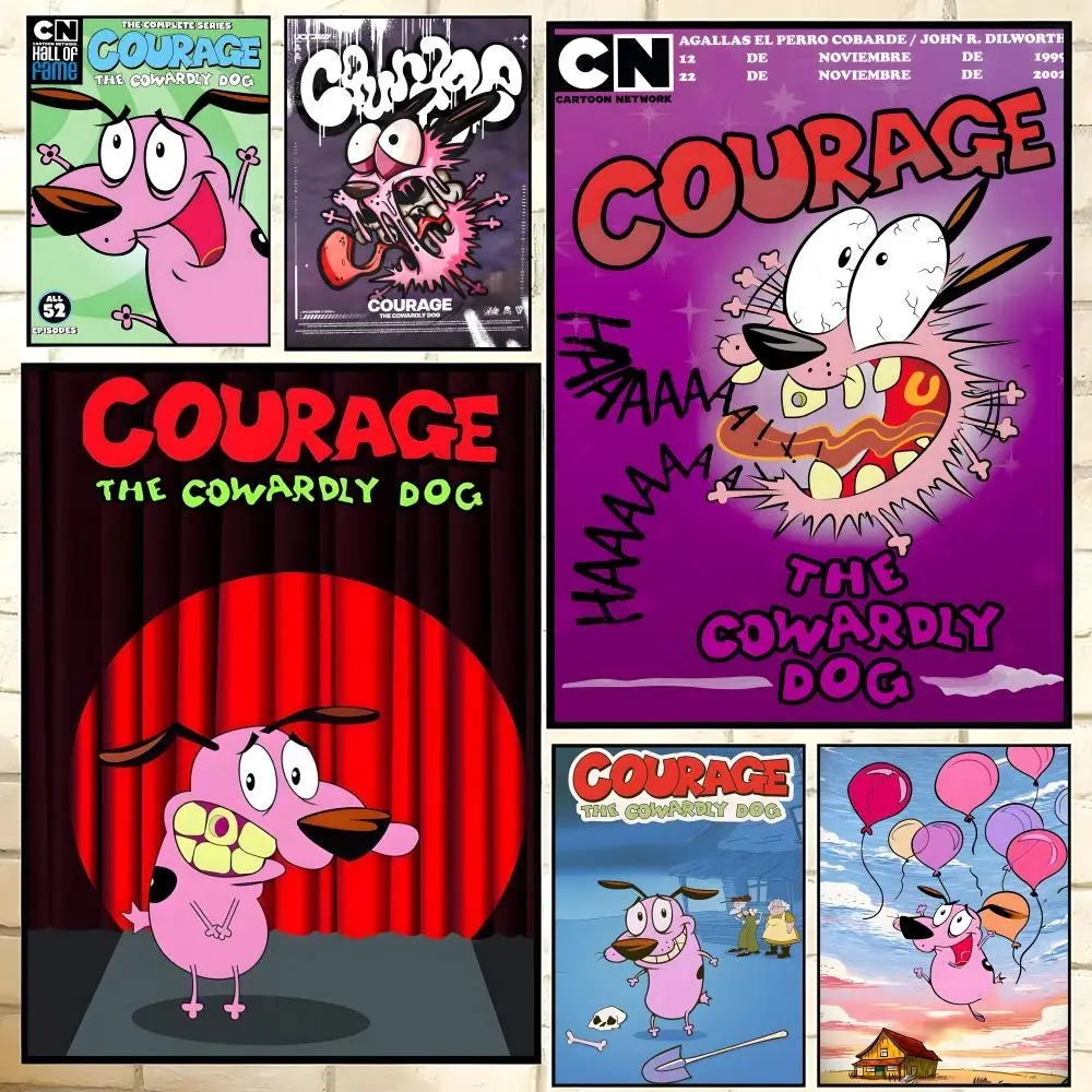 Affiche artistique HD autocollante murale imperméable, décoration esthétique pour la maison, le salon, la chambre à coucher, le bar, C-Courage the Cowardly DogS