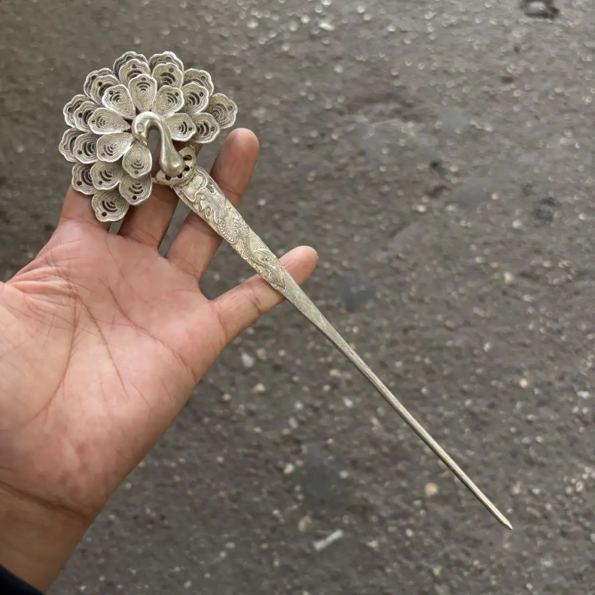 Antique Miscellaneous Imitation Tibetan Silver Peacock Hairpin Ancient Hairpin Silver Plated Ancient Headwear Hair Accessories