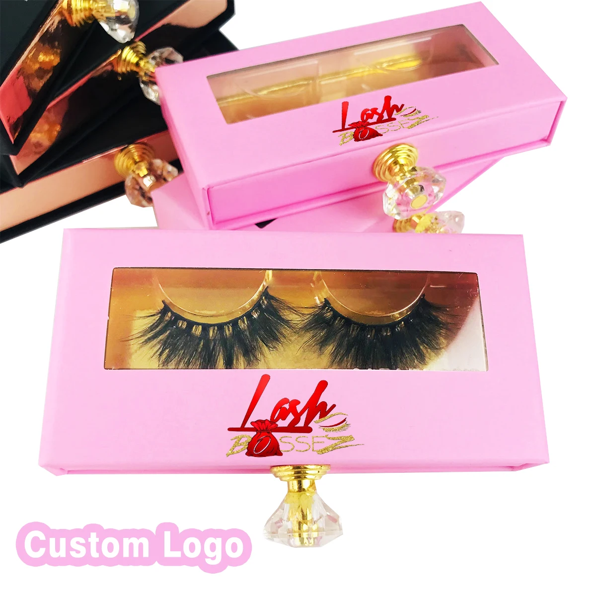 Lashes Box Case Wholesale Lash Cases Packaging Bulk Square Eyelash Case New Custom Pink Black Eyelashes Box Package With Logo