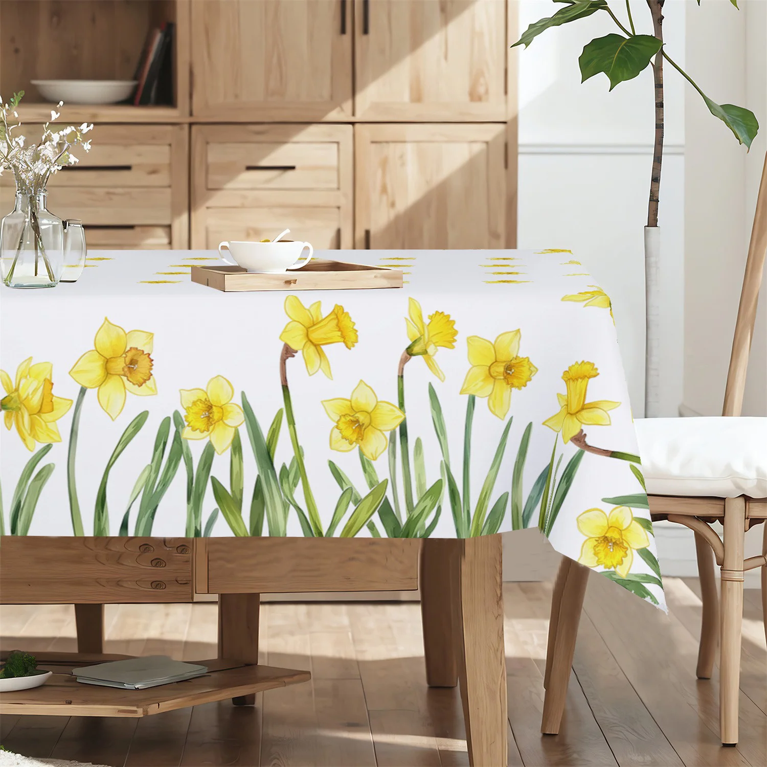 1pc Yellow Daffodil Four Seasons Tablecloth, 1pc, Suitable for Dining Tables, Parties, Outdoor Decor, Spring/Summer/Christmas De
