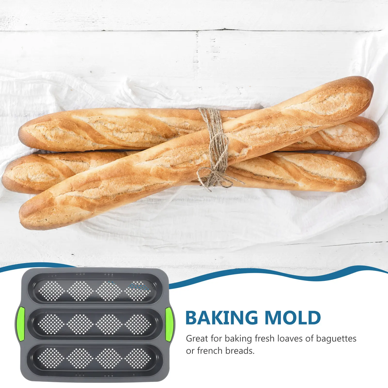 3 Slot Silicone Baking Mold for Baguette French Bread Premium Non Stick Heat Resistant Flexible Easy Clean Home Kitchen Baking