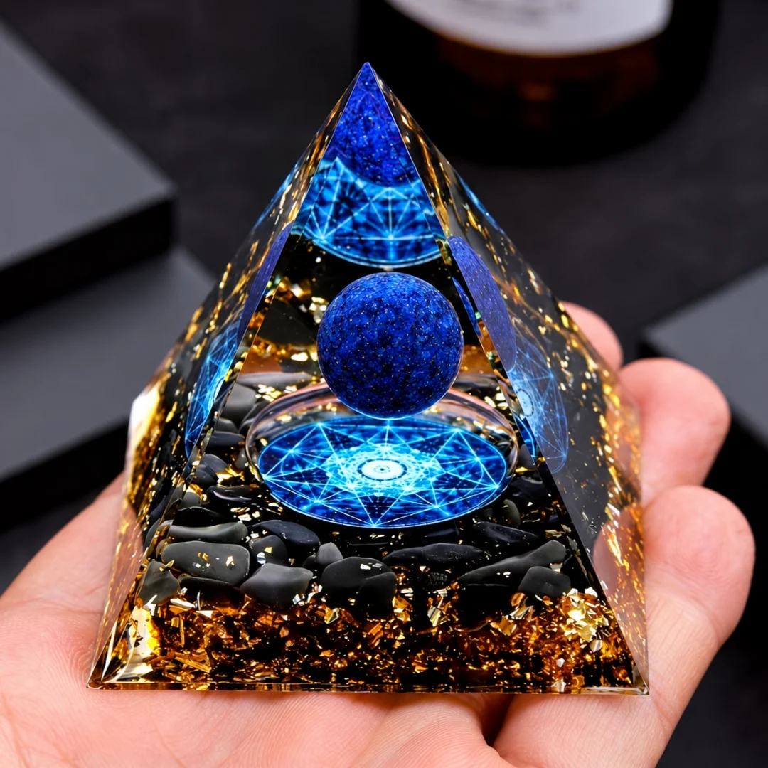 Orgonite Pyramid Lapis Lazuli Sphere Obsidian Chips Resin Energy Generator Orgone Crystal Healing Home Desk Decor Gift