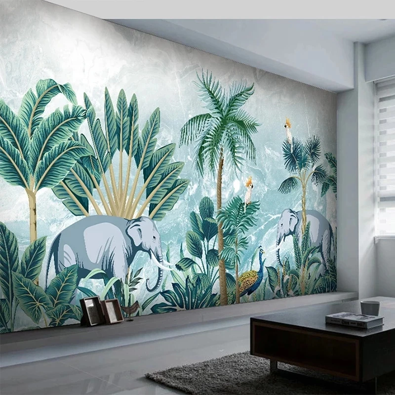papel-de-parede-personalizado-nordico-pintado-a-mao-3d-floresta-tropical-planta-elefante-marmore-mural-para-quarto-sala-de-estar-fundo-de-tv-restaurante