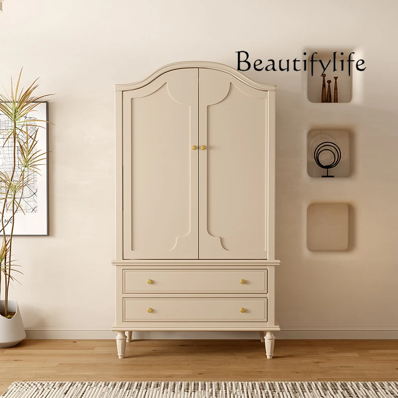 Sili Style Bedroom Closet Locker American Wardrobe Cream Color Two-Door Cabinet Small Apartment Single Apartment