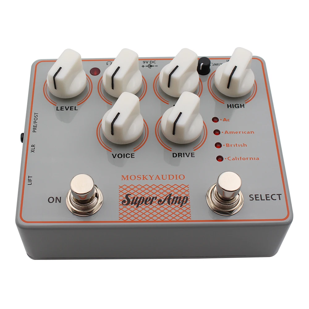 Moskyaudio 4 AMP IN ONE Guitar Pedal Amplifier Box Speaker Sim DI Output Headphone Out AUX Input LOW MID High Control Effect