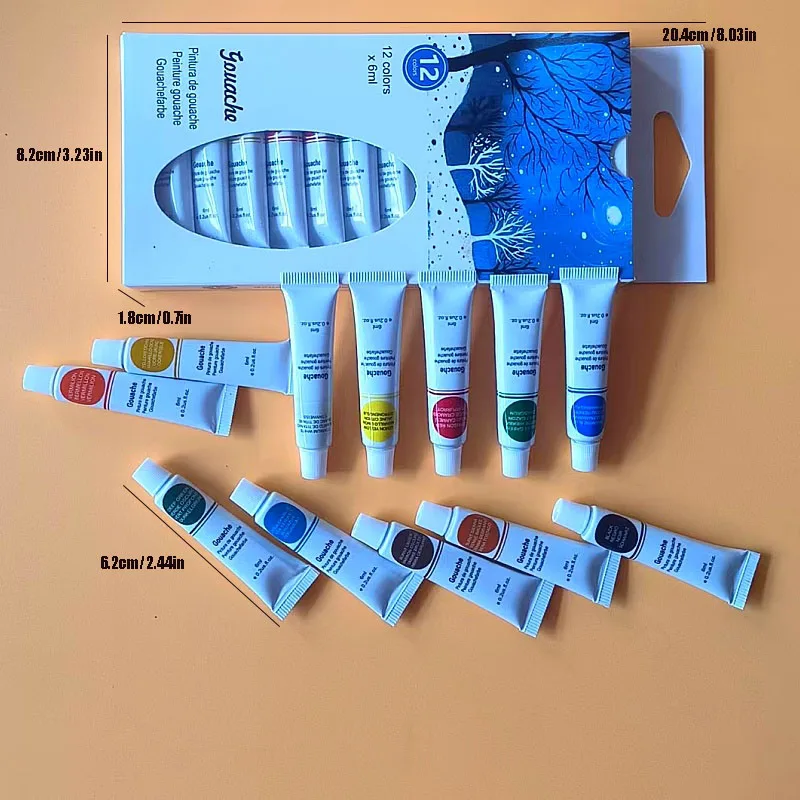 12 color aluminum tube gouache pigment acrylic pigment hand-painted 6ml paint wall painting textile painting pigment