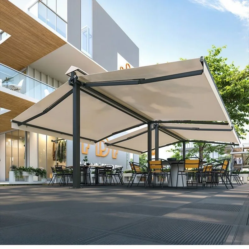 Outdoor awning Double open canopy, restaurant mobile butterfly retractable canopy