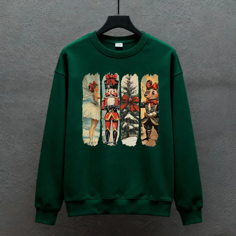 Vintage Ballet and Nutcracker Coquette Bow Mouse Christmas Trees Png Retro Girly Winter Long Sleeve Thermal Hoodie Pullover