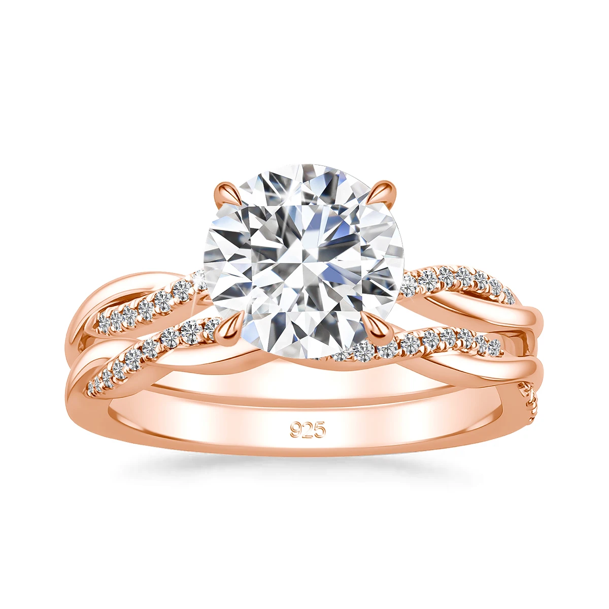 Zertifizierter runder Moissanit-Ehering für Damen aus massivem 925er Sterlingsilber, brillanter Verlobungsring, Brautschmuck-Set – Detail 7