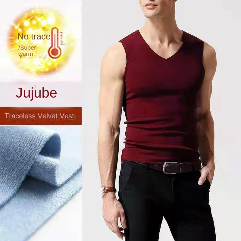 Mens Underwear 37° Heating Fiber Plus Velvet Seamless Vest Men\'s Winter Slim Warm Bottoming Shirt Men\'s Speed Thermal Underwear