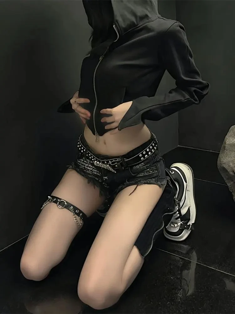 

Harajuku Women Jackets Crop Tops Slim Waist Long Sleeve Hooded Zipper Outwear Streetwear Casual Chic Y2k Coats 2025 Ropa Mujer