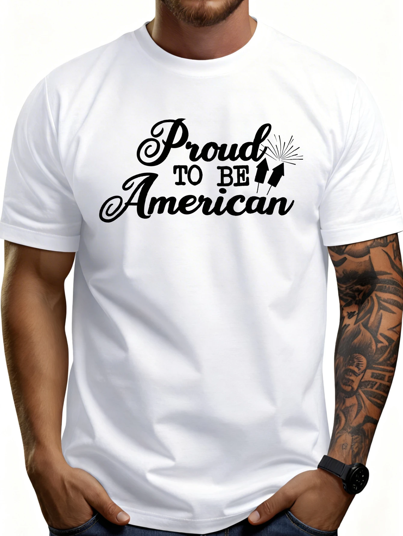 Casual Style Men's T-Shirt with a Graphic Design of Being Proud to Be an American, Suitable for Summer Wear, Patriotic Events, and National Holiday Gifts for Him