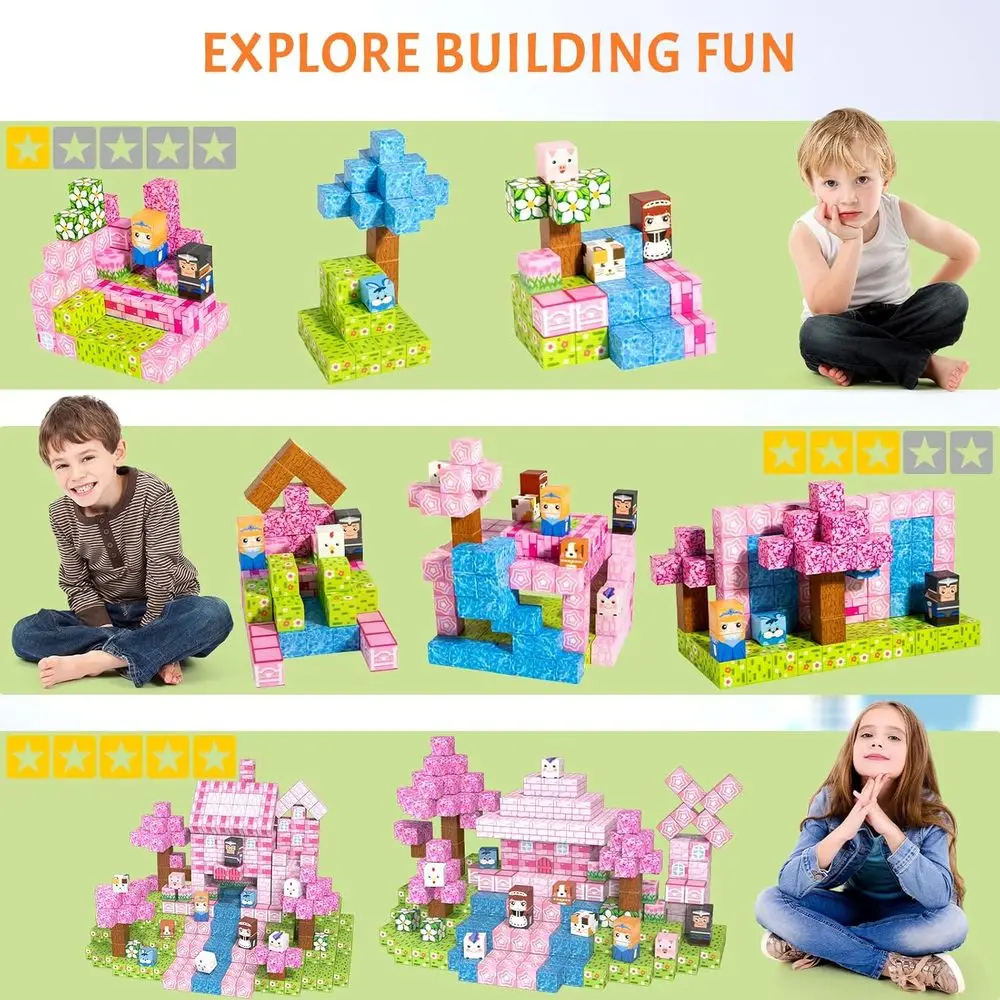 Ensemble de 300 cubes de construction magnétiques, jouets éducatifs STEM pour enfants, jeu sensoriel d'inspiration Montessori pour les 3 à 12 ans