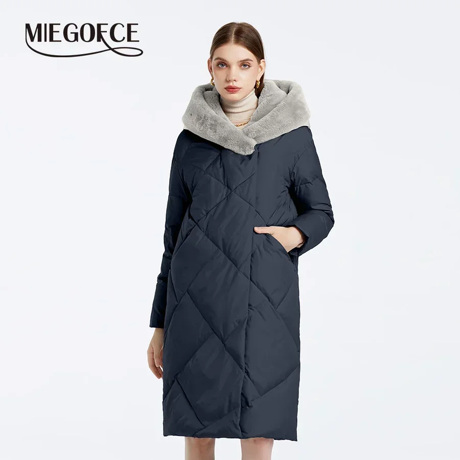 MIEGOFCE Winter Women Hooded Quilted Cotton Parka Faux Fur Collar Long Sleeve Windproof Warm Casual Coat D23708