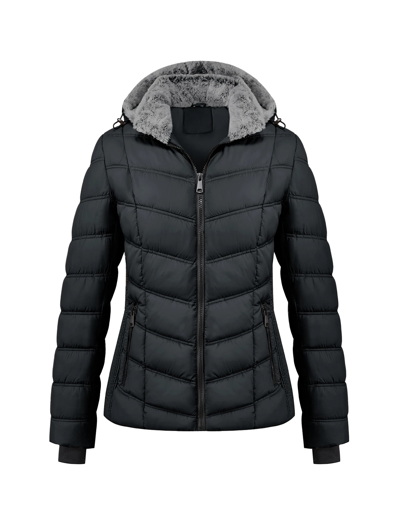 

Women's Autumn and Winter Jacket With Zip Pocket With Hat Casual Winter Jacket