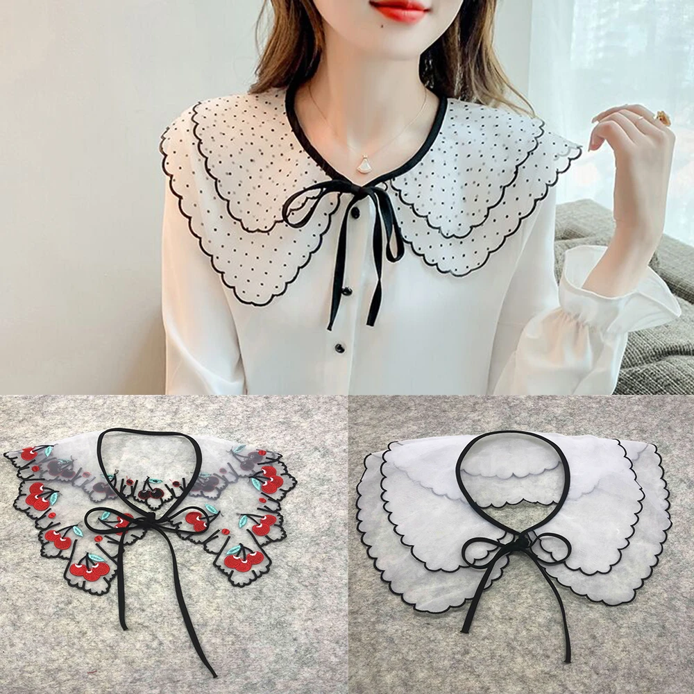 Women Lace Fake Collar For Shirt Detachable Collars Blouse Cloud Shoulder Doll Collar Mesh Embroidery Hollow False Collar