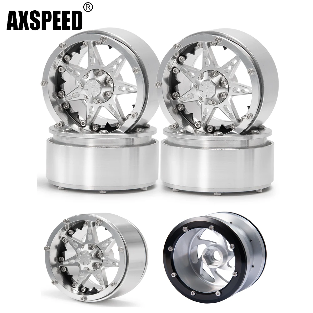 

AXSPEED 4Pcs Aluminum 2.2" Beadlock Wheel Hub Rim for 1/10 RC Crawler Car Wraith 90045 90048 RBX10 AXI03005 Rey 4WD Upgrade Part