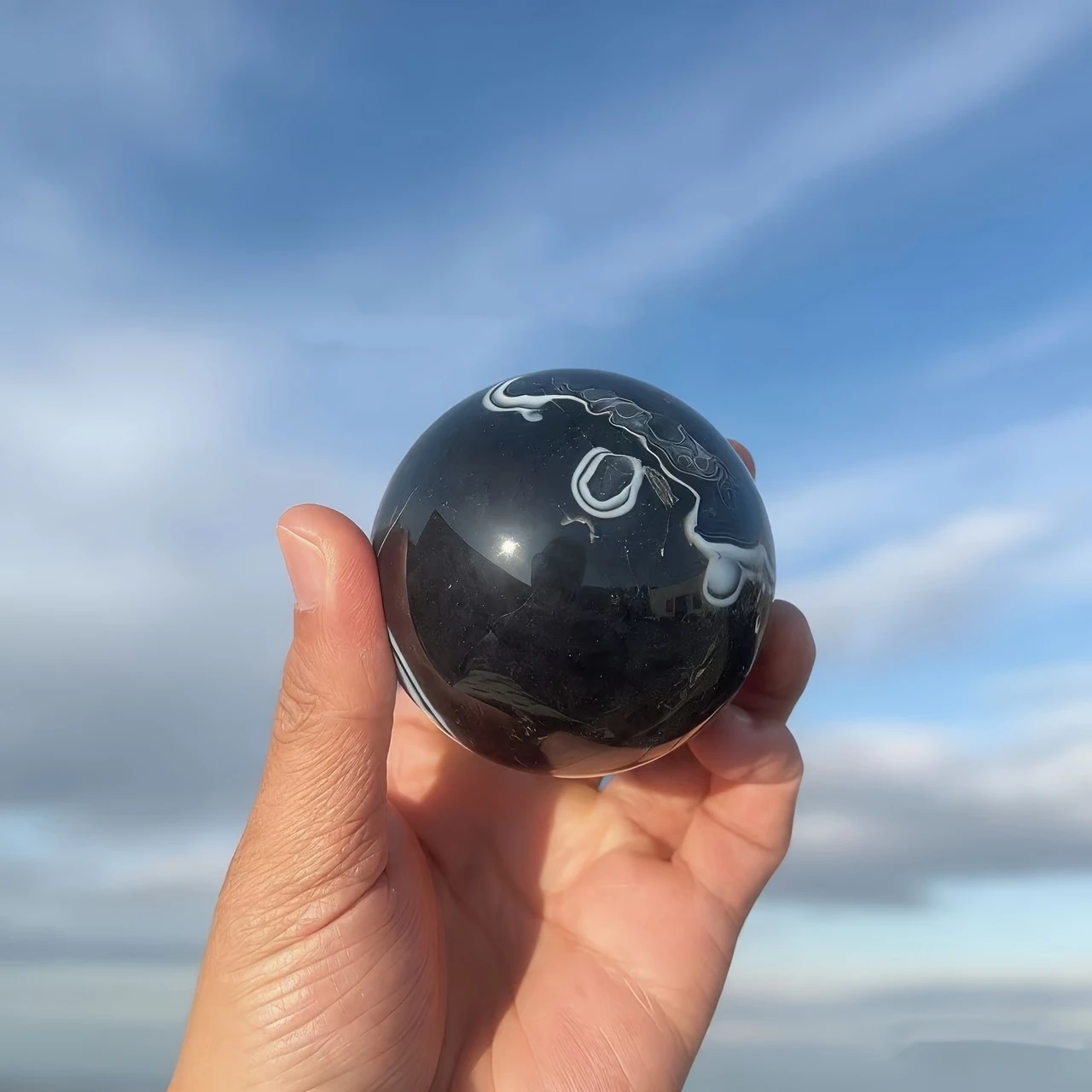 1pc Natural Black Sardonyx Crystal Sphere, Solid Agate Crystal for and Balancing