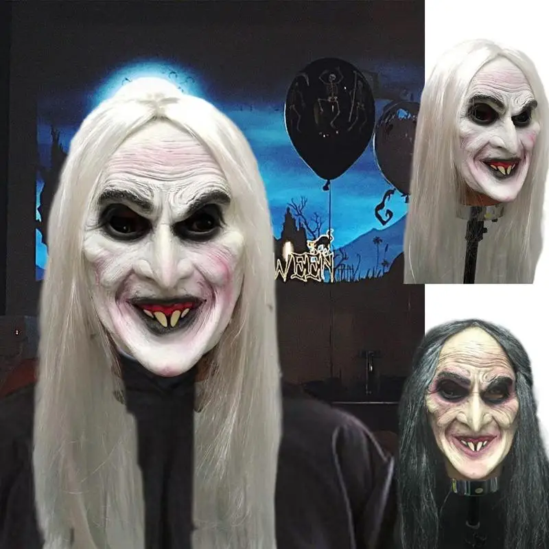 Halloween Látex Face Cover com Cicatriz De Cabelo, Velha Bruxa Cabeça Capa, Assustador