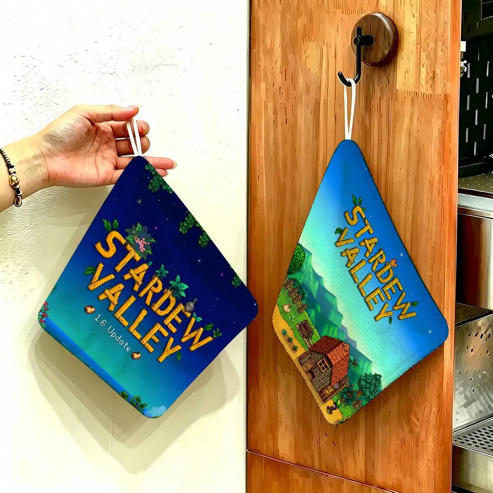 Anime Game Stardew Valley Polyester Cotton Hanging Kitchen Towel, Soft Hand Wiping Towel, Reusable for Kitchen Bathroom Home