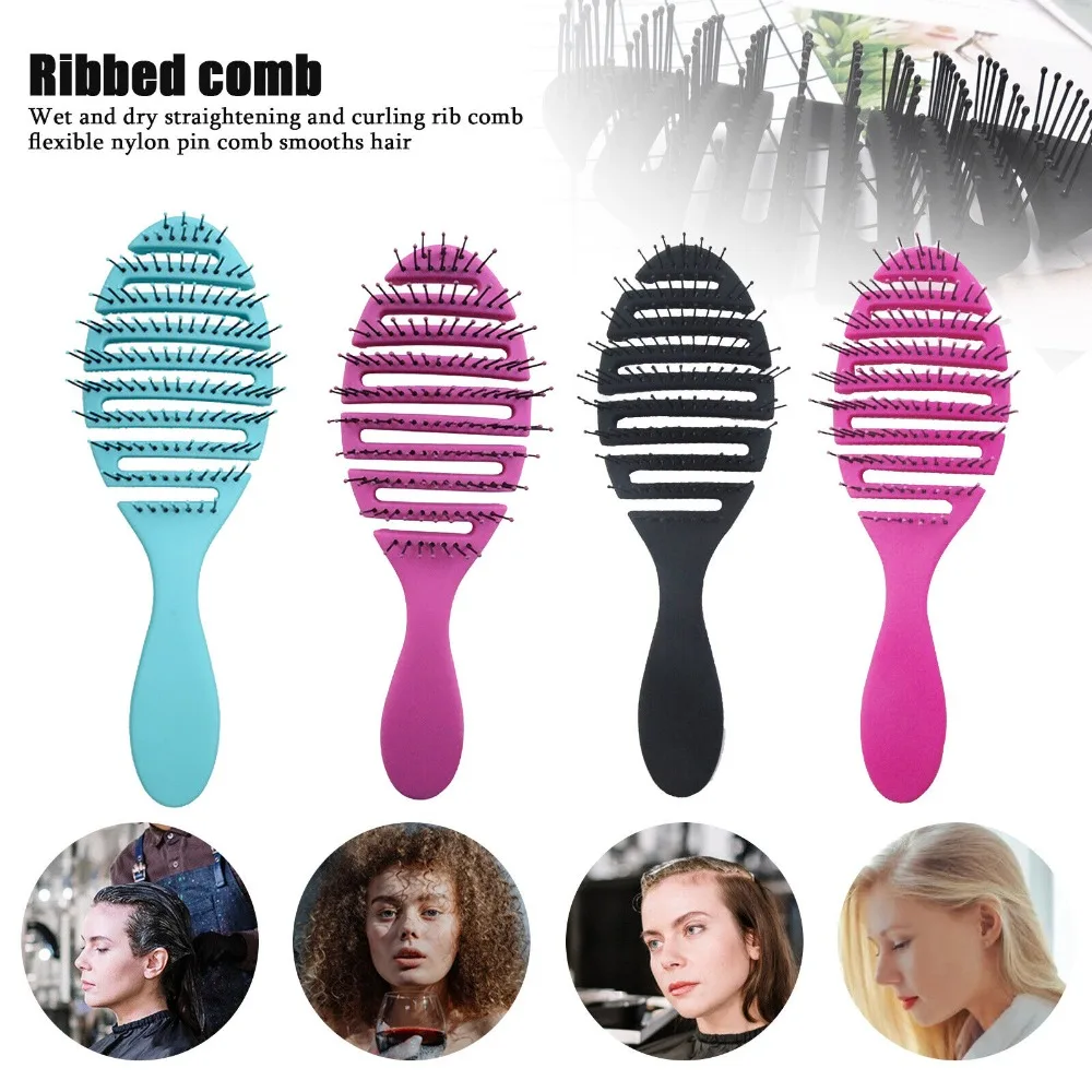 Brosse démêlante professionnelle ventilée et flexible 4 couleurs pour cheveux secs et humides, peigne de massage pour cheveux bouclés