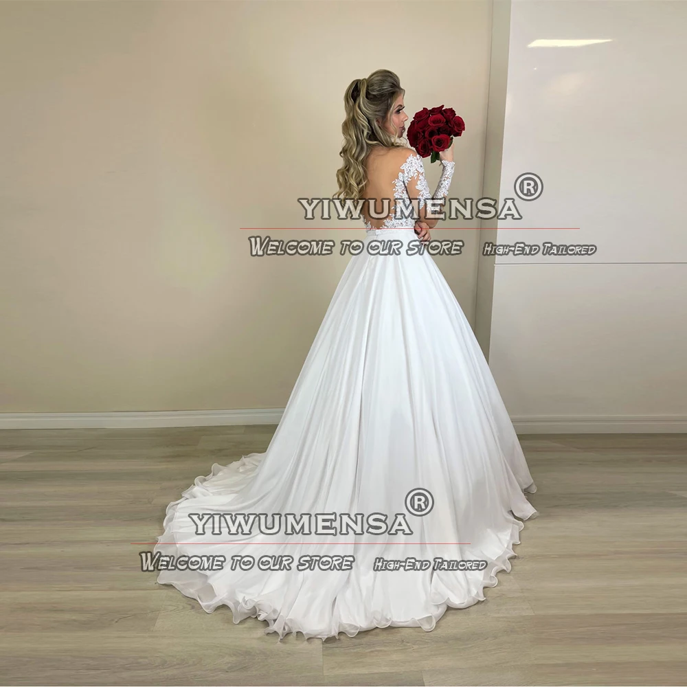 Sexy Illusion Ivory Wedding Dress Backless Long Sleeves Scoop Neck A Line Formal Party Women Marriage Bridal Gowns Tailored Made