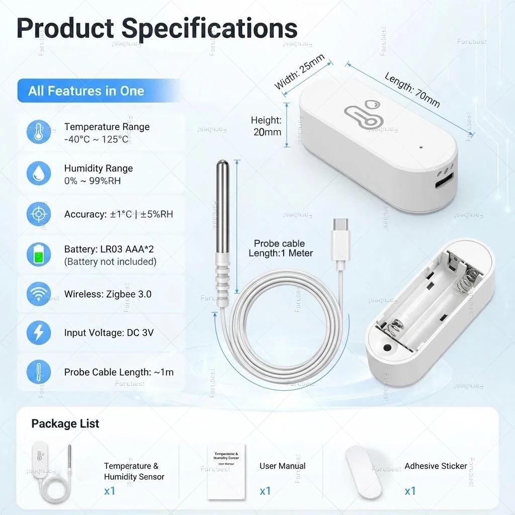 Zigbee Smart Thermometer Hygrometer mit NTC-Sonde für Pool, Kühlschrank, Gefrierschrank, Flüssigkeitstemperatursensor für Zigbee2MQTT TUYA – Detail 9