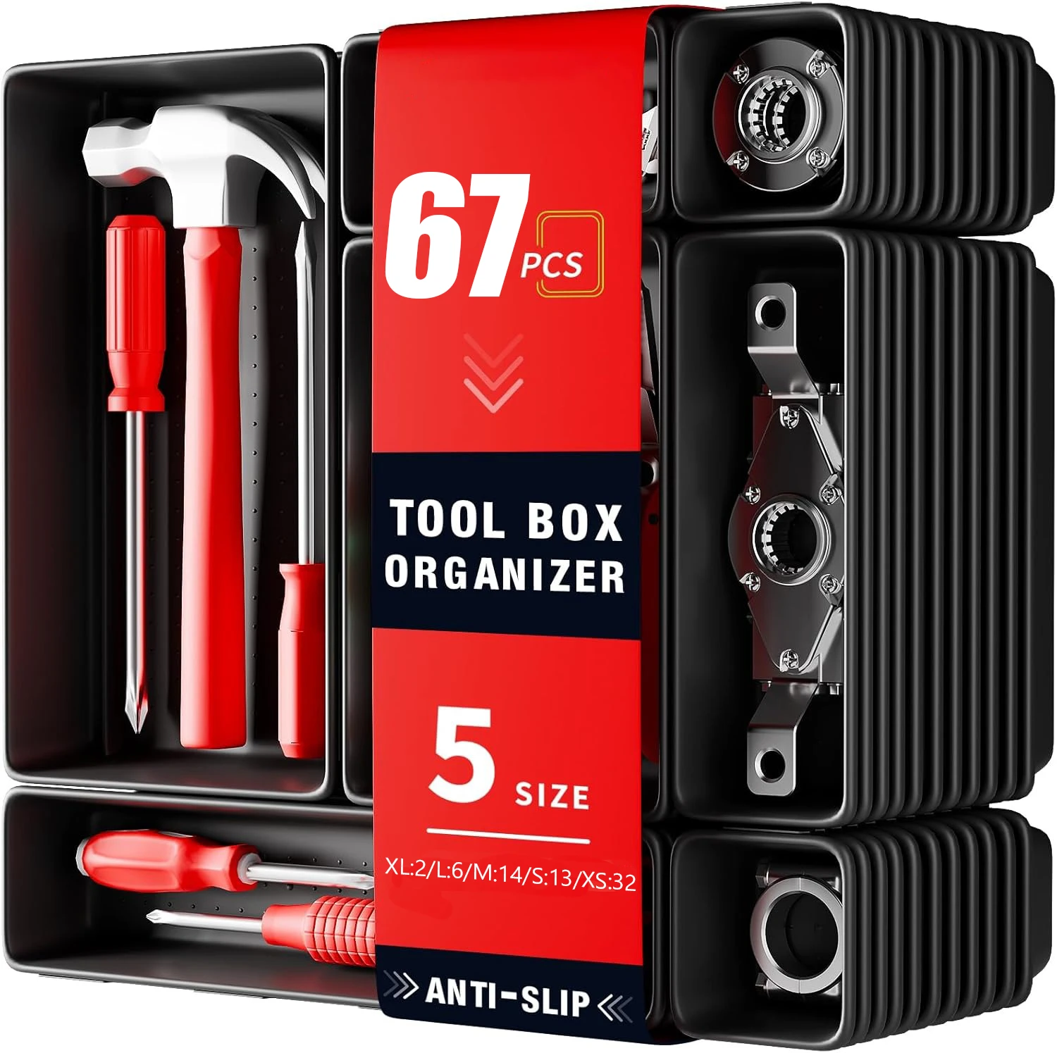 

67/61/34/24/9PCS Desk Drawer Organizers 5 Size Interlocking Shallow Tool Organizer Tray Dividers Toolbox Storage Bins Container