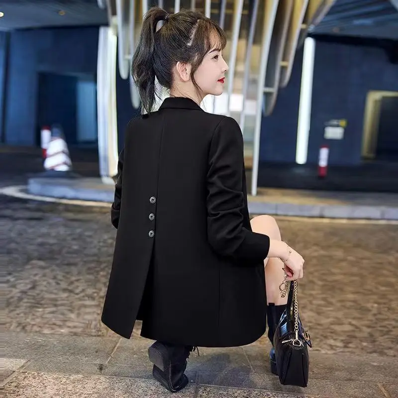 سترات عصرية واحدة الصدر للنساء بياقة مقلوبة سترات مكتب للنساء بلون سادة وأكمام طويلة سترات Mujer #6