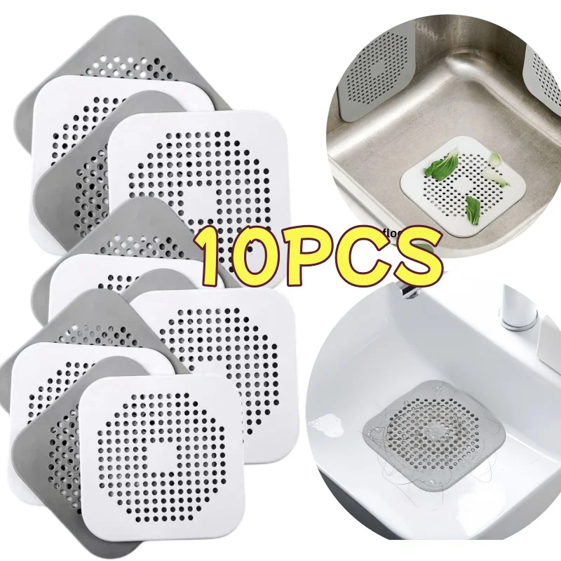 1/10PCS Bathroom Hair Catcher Kitchen Sink Drain Anti Clogging Filter Bathtub Shower Silicone Pad Floor Drain Square 14cm