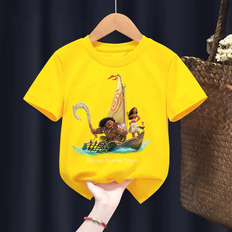 Disney Kids T-shirt Moana Ocean Romance Princess Print Girls Clothes Baby Boys Cartoon Cute T shirt Children's clothing