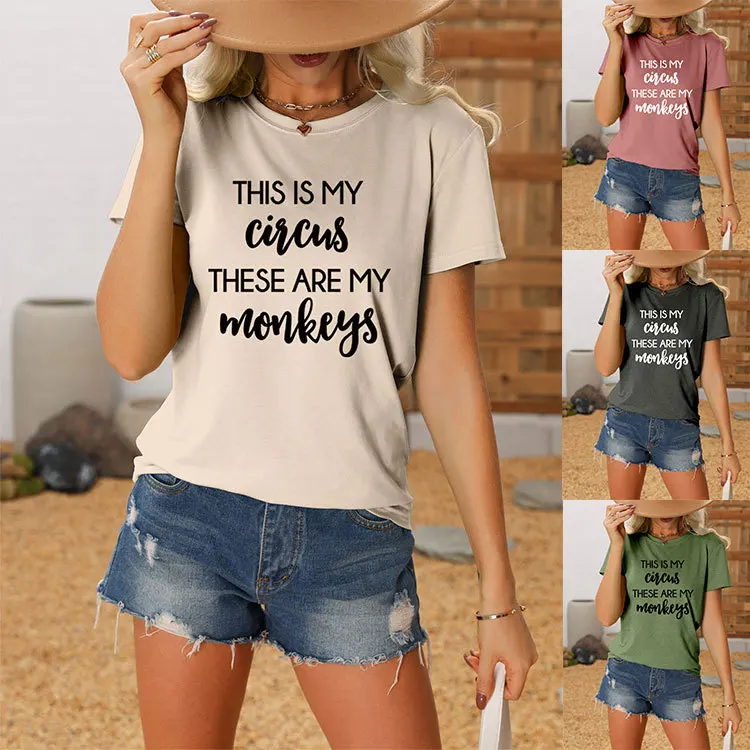 New casual crew-neck women's T-shirt this is circus these are printed summer short-sleeved fashion tops with loose pullovers