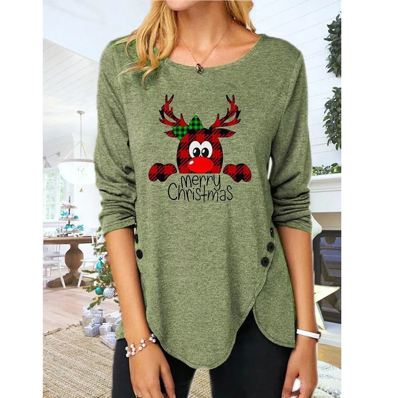 

283891New Autumn Winter Christmas Style European and American Plus Size Women's Printed Round Neck Long Sleeve Sweatshirt
