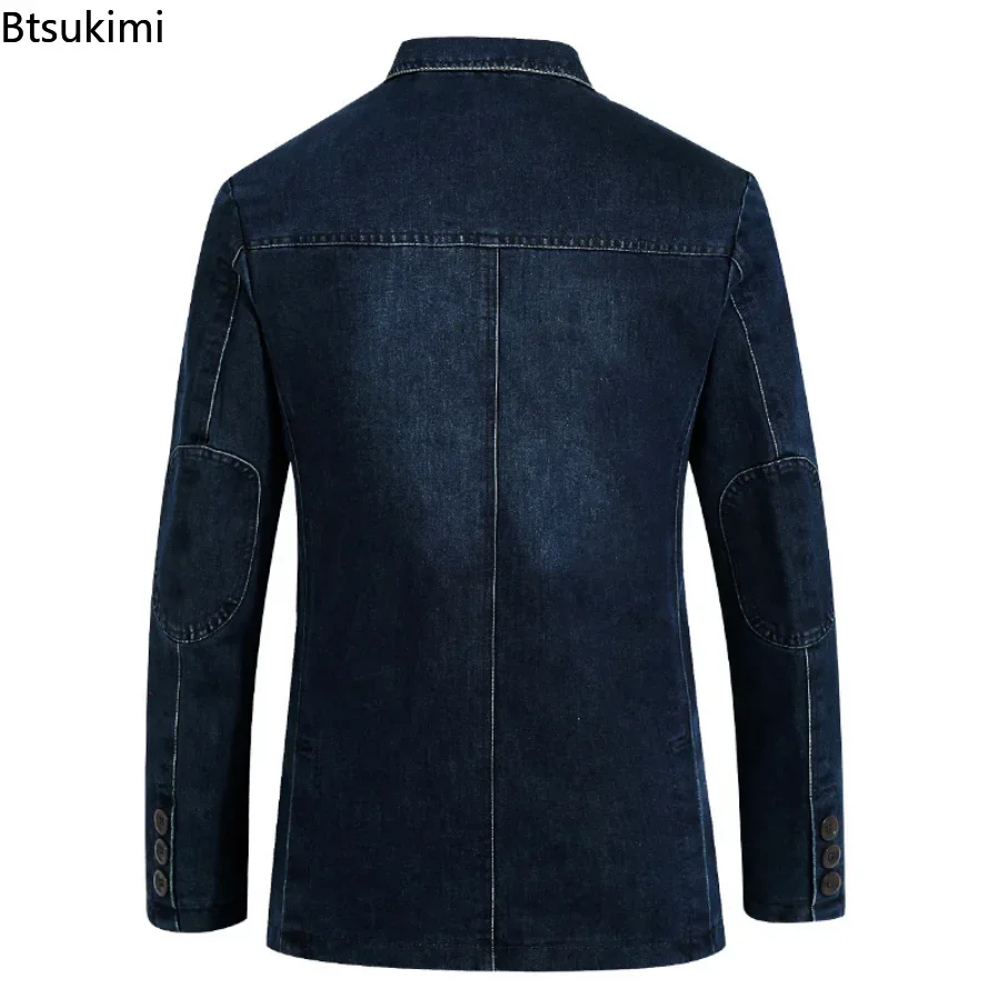 New 2024 Men\'s Denim Suit Jacket Luxury Fashion Casual Denim Jacket Formal Business Slim Fit Brand Men\'s Clothing Coat Jackets