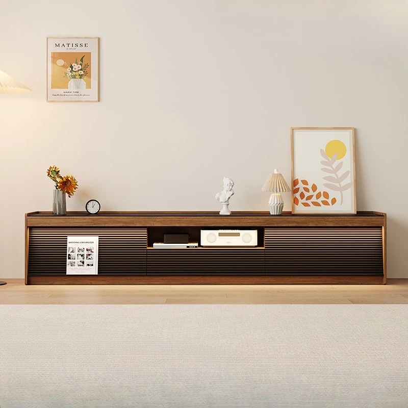 

TV cabinet Floor cabinet Solid wood walnut medium and antique coffee table combination Advanced video cabinet Rock slab TV