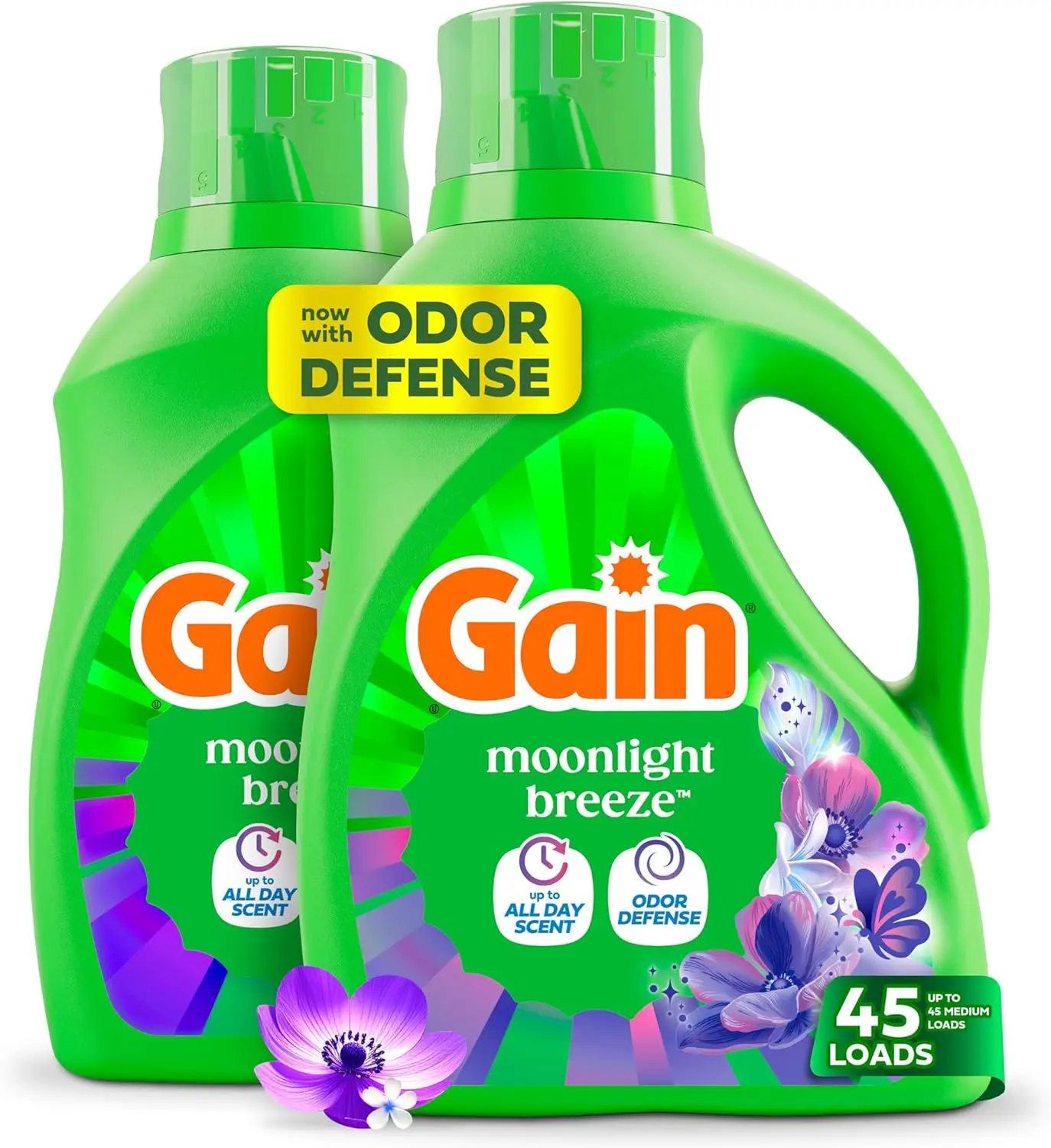 

Gain Liquid Laundry Detergent with Odor Defense, Moonlight Breeze, 60 fl oz 2-Pack for HE Washers