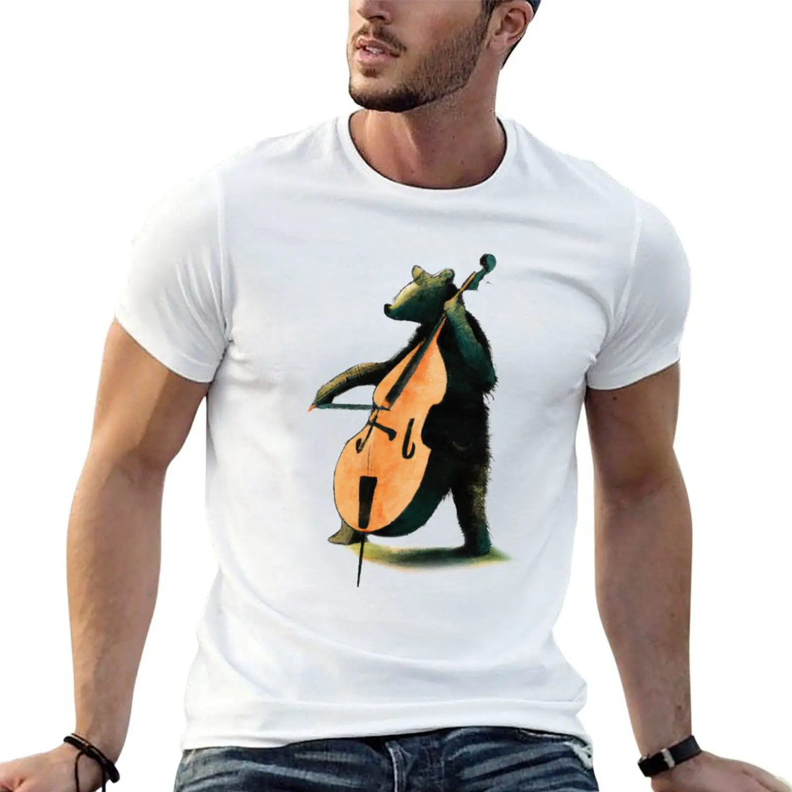 Bear Playing the Double Bass T-Shirt g man t shirts for men cotton t shirt man man t shirt cotton high quality T-shirt