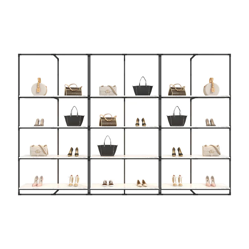 custom.Factory store verified quality metal black custom shoes display rack for handbags shop