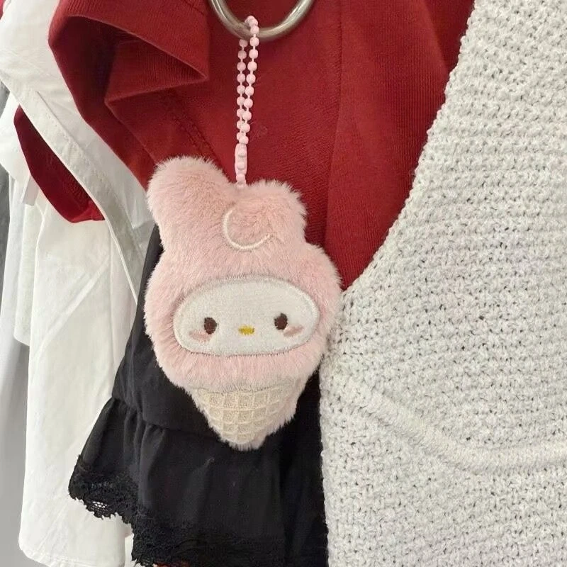 

9cm/3.54in Hello Kitty Melody Cake Ice Cream Plush Keychains Kawaii Pendant Anime Peripherals Backpack Keyring Dolls Girls Stuff
