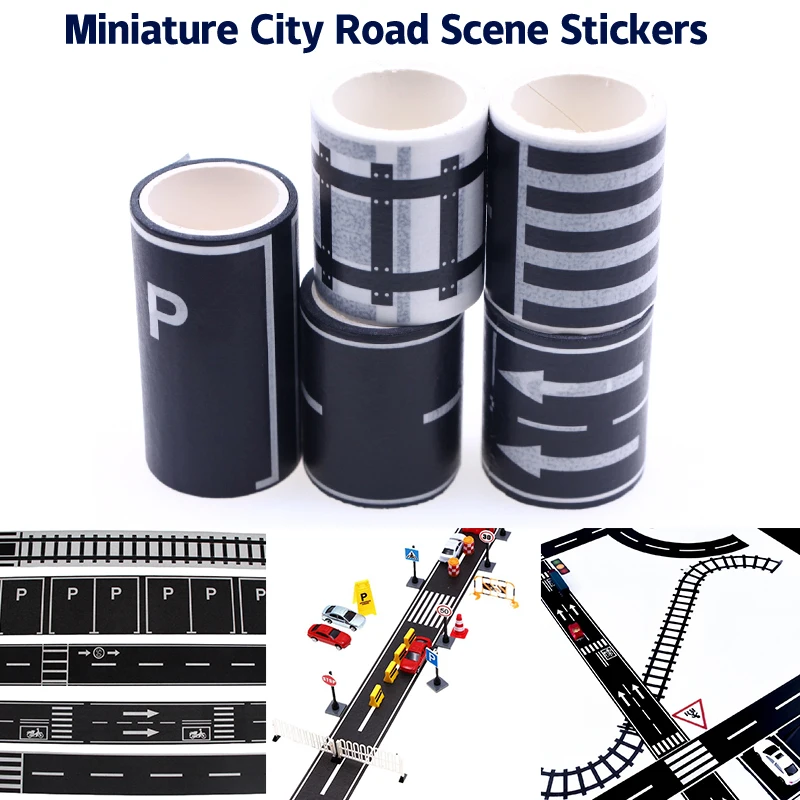 1Roll 5M 1:12 Dollhouse Road Traffic Railway Track Scene Tape Sticker Miniature Parking Scene Curve Sticker Model Decor Toy