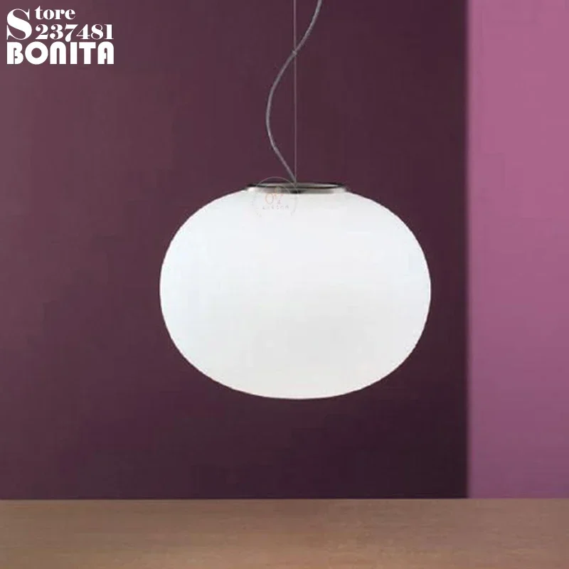 White Glass ball Modern Hanging Lamps Simple LED Milky Oval Pendant Lighting Glass flat round cord pendant lamp