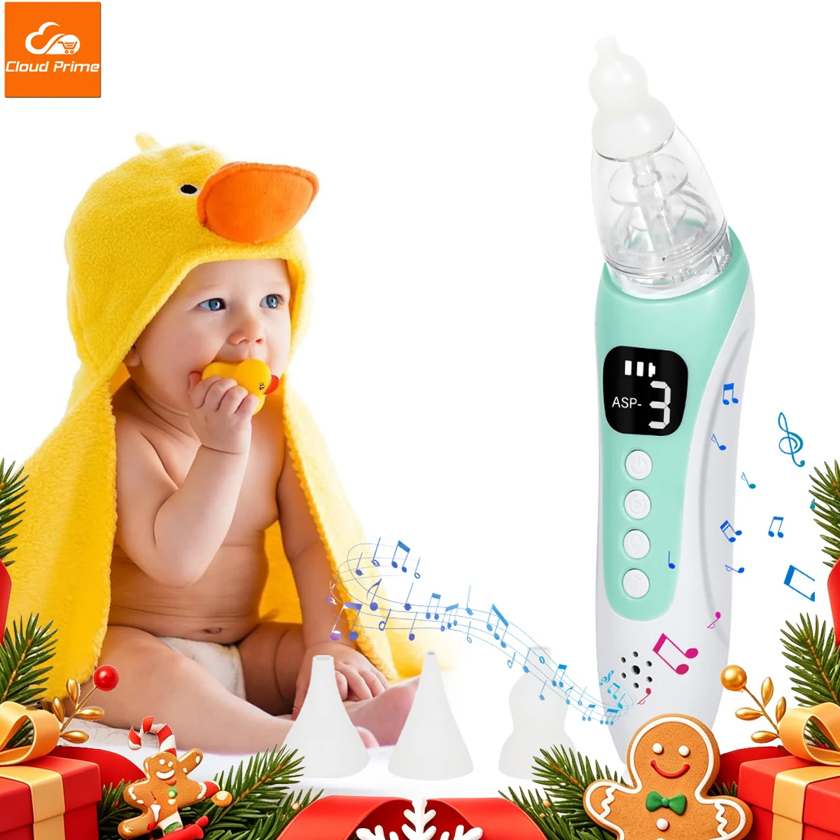Cloud Prime Portable electric nose suction device, USB rechargeable with 3-level suction, 3 interchangeable heads, music light, nose cleaning tool set, ideal home gift, exquisite design, durable plastic body, suitable for both men and women
