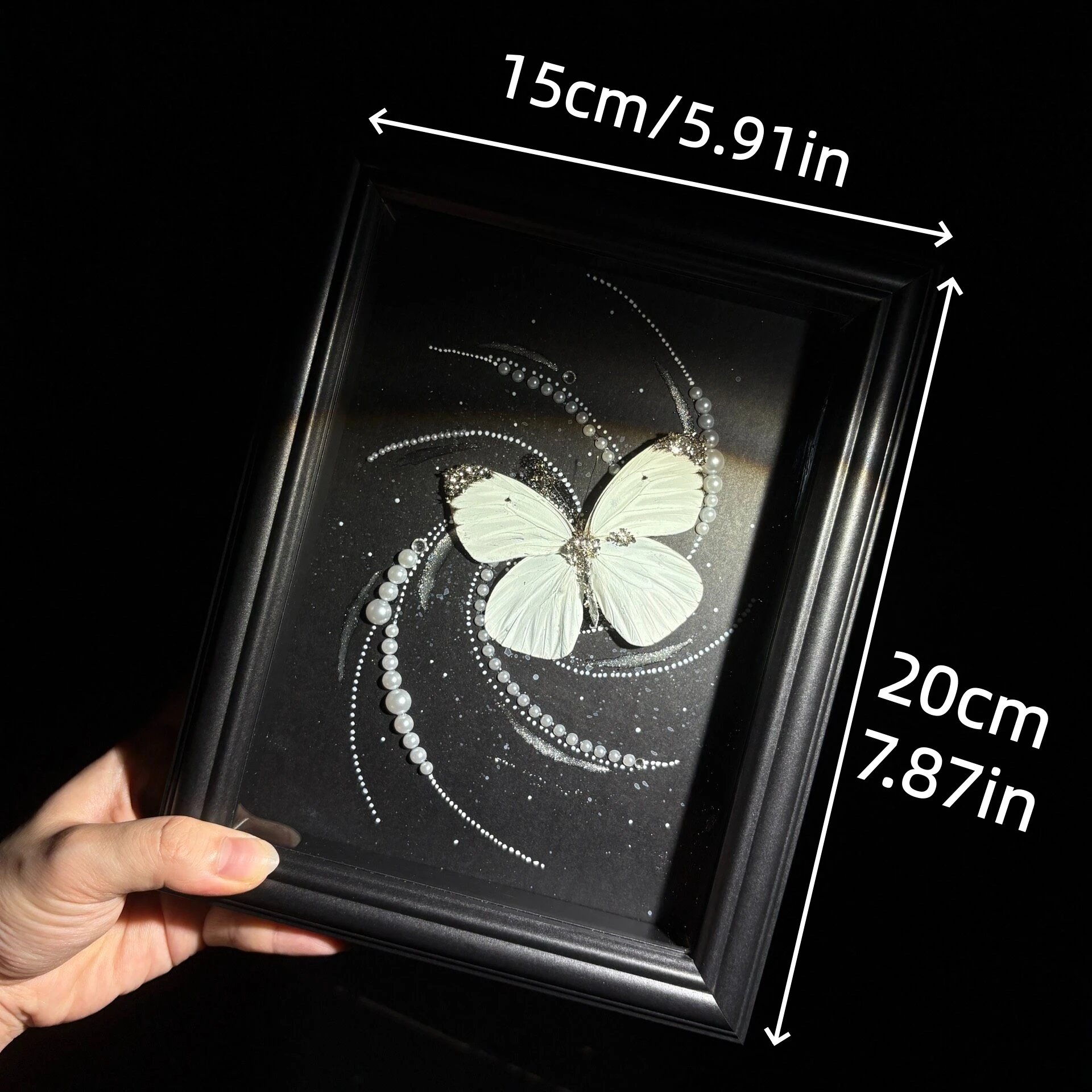 2155 Luxury Ins Style Hand Painted Butterfly Wall Art Craft with Pearl Swirl in Frame Modern Home Decor Ornament Gift for Girls