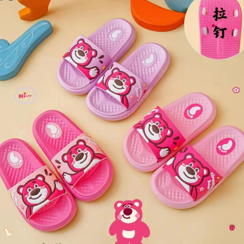 Disney Children's Lotso Bear Slippers PVC Soft Sole Anti slip Boys Girls' Sandals Summer Cartoon Baby Red Slippers Size 24-35