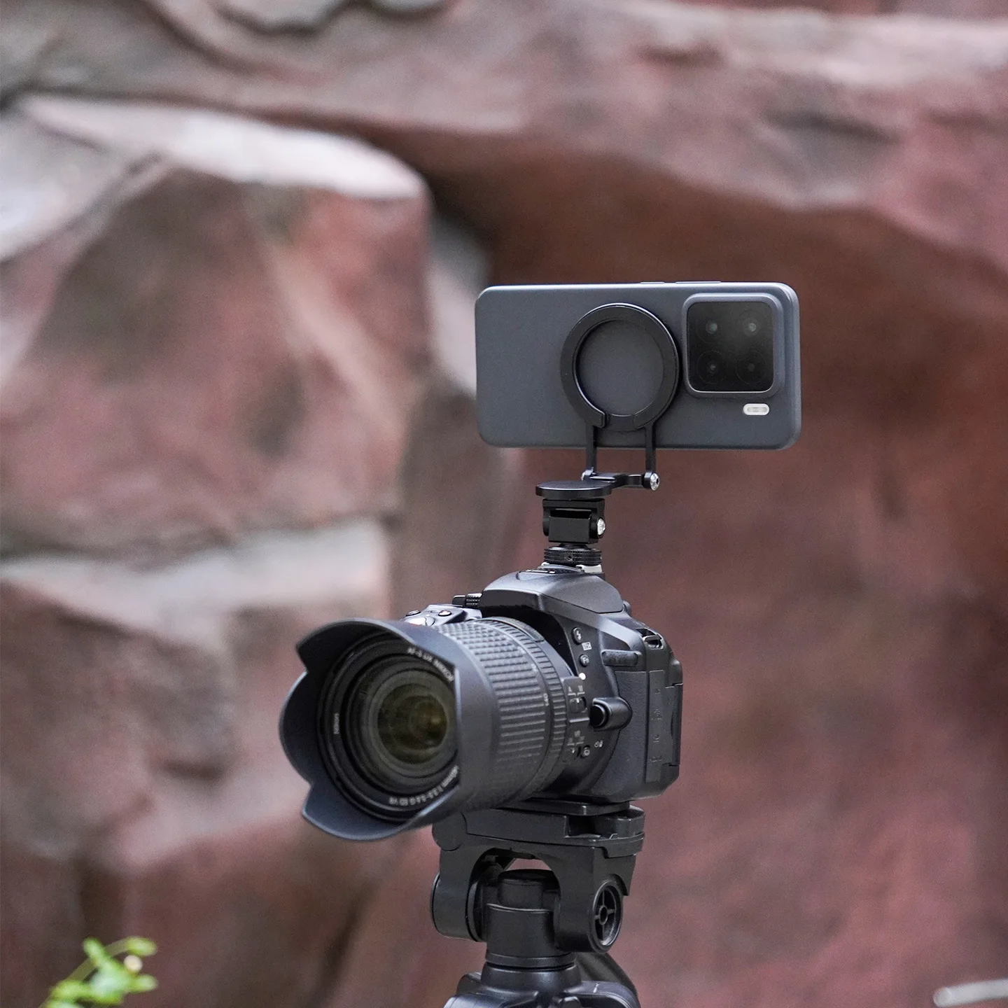 360-°-回転式磁気スマホホルダー、コールドシューマウント付きアルミ合金ブラケット、dslrカメラモニター、iphone-17、android三脚対応