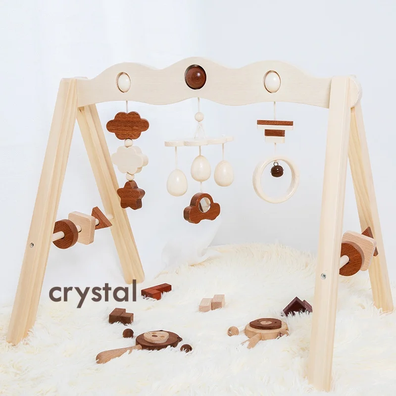 Crystal Wood Early Education Fitness Rack Toy Hands and Feet Flexible Training Interactive Game Activity Gym for 0-12 Months