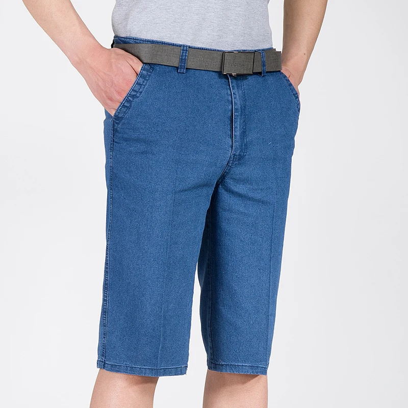

Summer Thin Cotton Denim Jeans Loose Fit Men's Mid-aged plus Size Seven-Foot orts Faionable Casual High Waist Straight Leg