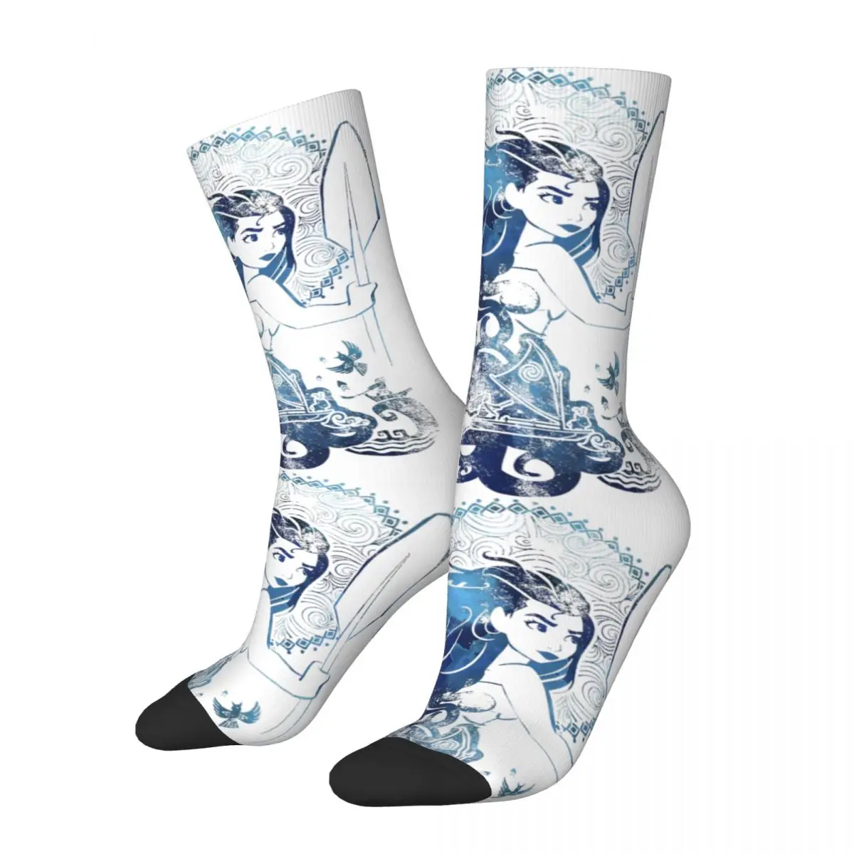 Winter Warm Casual Men's Women's Moana Island Princess Sea Ocean Hair Graphic Socks Sweat Absorbing Sports Socks